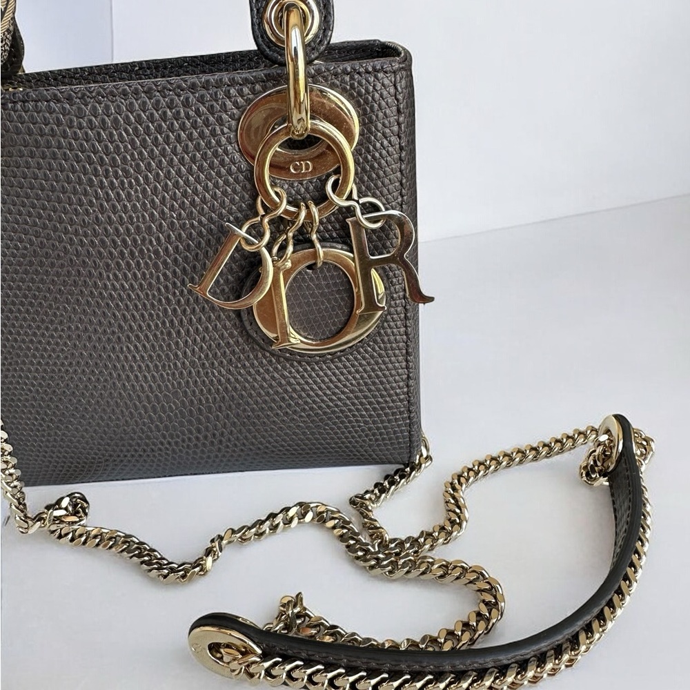 Lady Dior Gray Lizard Mini Bag with Gold Details - Picture 3 of 9